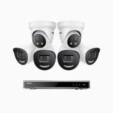 H800X - 4K 8 Channel PoE Security System with 4 Bullet & 2 Turret Cameras, 1/1.8'' BSI Sensor, f/1.6 Aperture (0.003 Lux), Siren & Strobe Alarm,Two-Way Audio, Human & Vehicle Detection, Perimeter Protection, Works with Alexa, All-Metal Housing